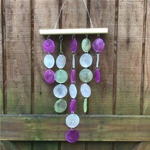 Capiz Shells Coastal Wind Chimes purple green and white mobile